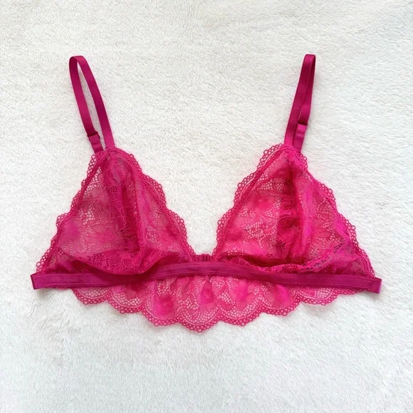 NWOT Free People Bright Eyes Romantic Coquette Sheer Lace Bralette in Hot Pink - Picture 5 of 7
